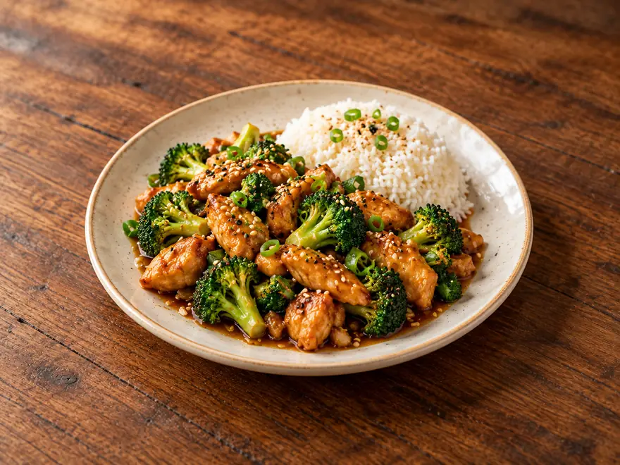 Chicken & Broccoli, Asian Style on a plate