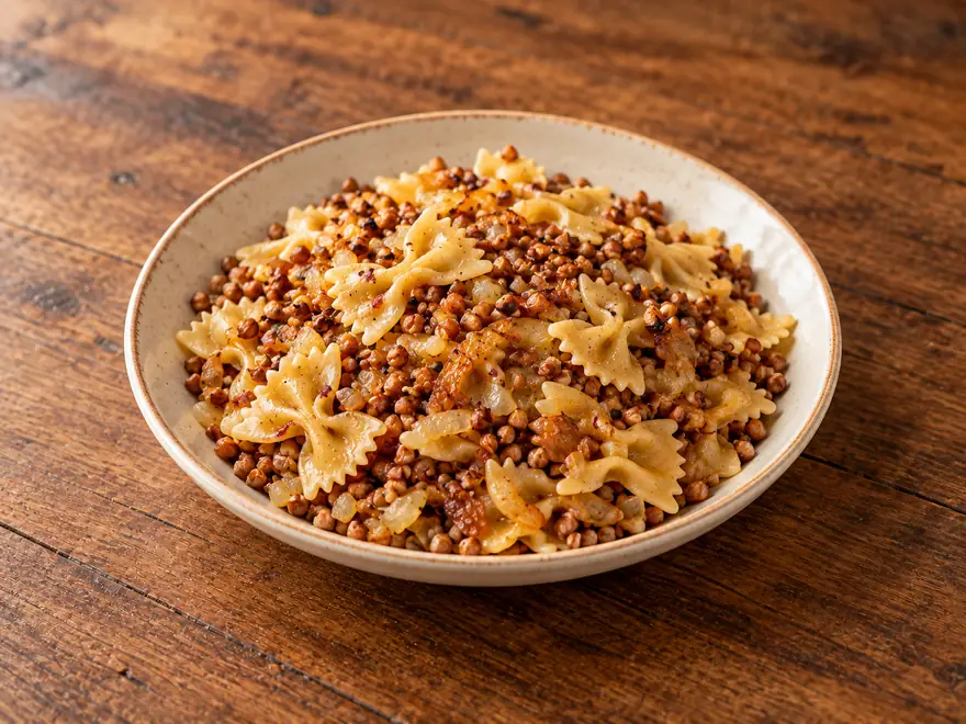 Kasha Varnishkes on a plate