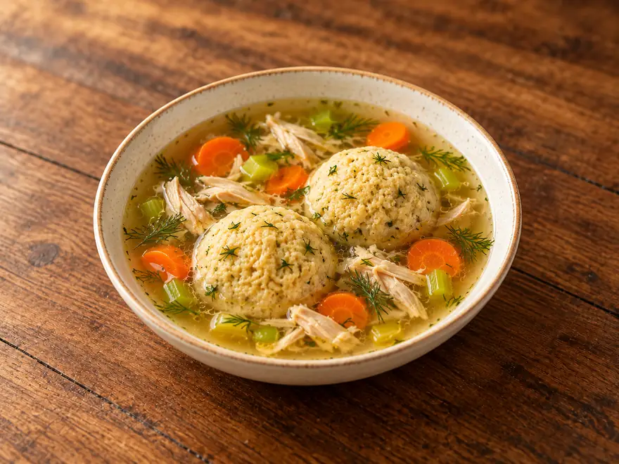 Matzo Ball Soup on a plate